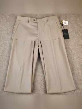 Men's John Varvatos Star USA W32 L36 solid tan flat front 98% wool dress pants